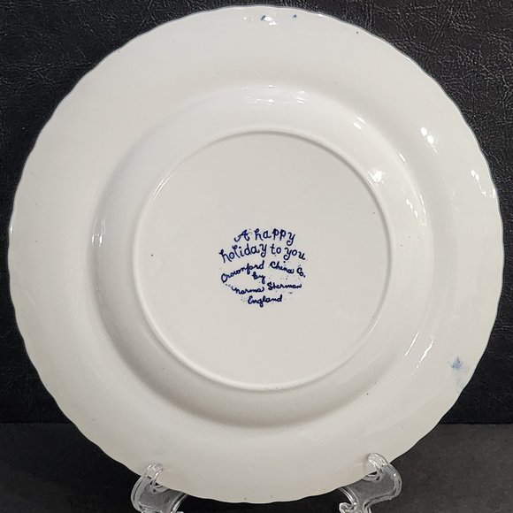 Vintage Merry Christmas Crownford, China Plate by Norma Sherman 1973 England Blu - Picture 6 of 7